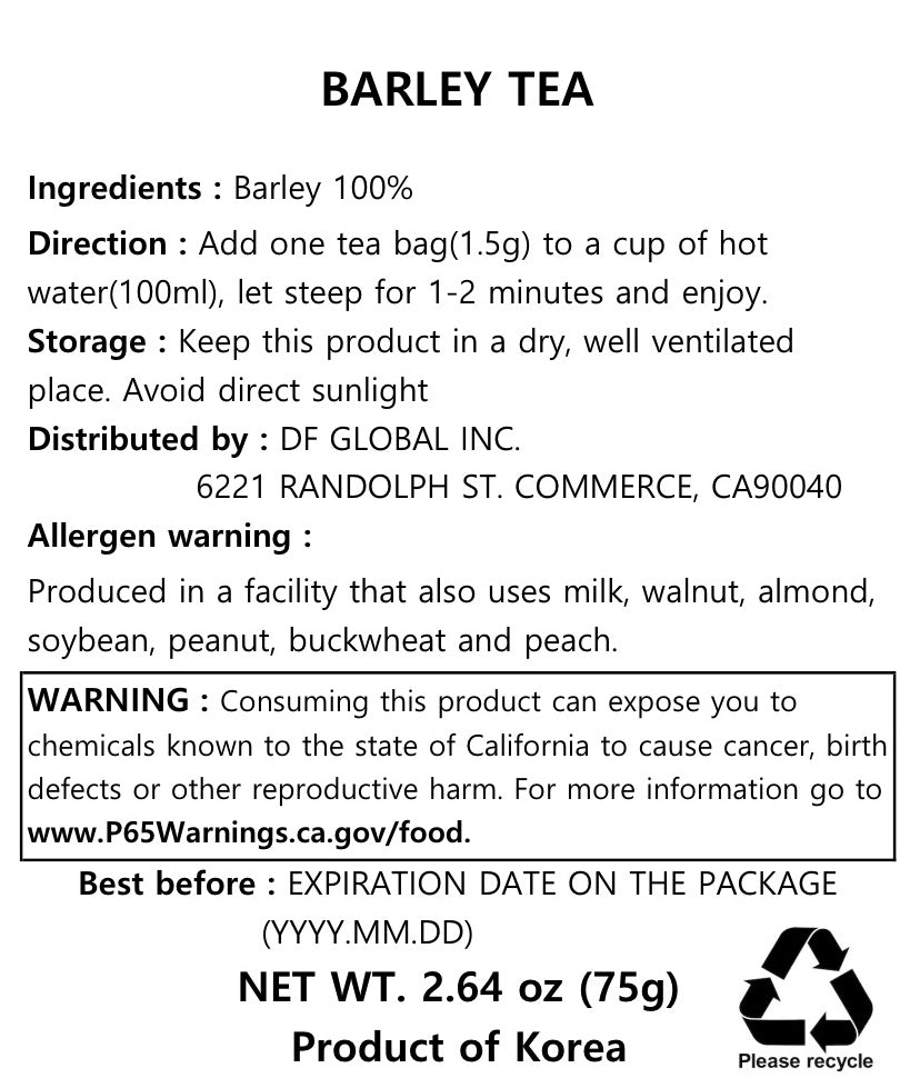 Barley Tea Bags - 100 Bags in Packaging