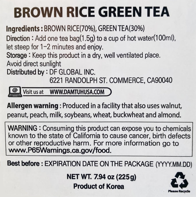 Brown Rice Green Tea Bags - 150 Bags in Packaging