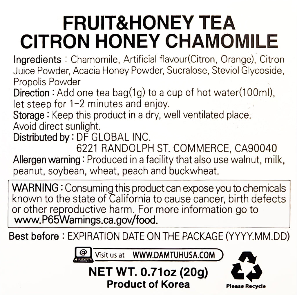 Citron Honey Chamomile Tea Bags - 20 Bags in Packaging