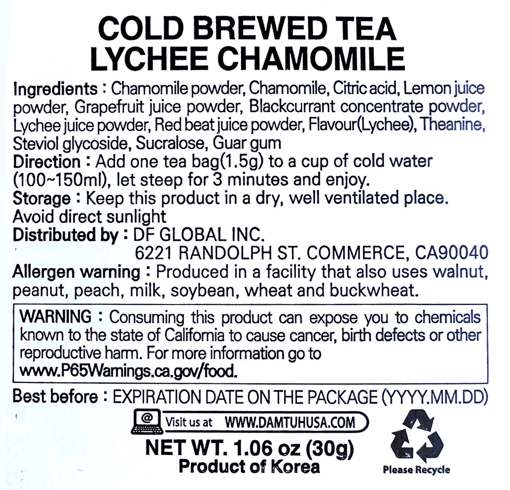 Damtuh Cold Brewed Lychee Chamomile - Box of 20 Teabags