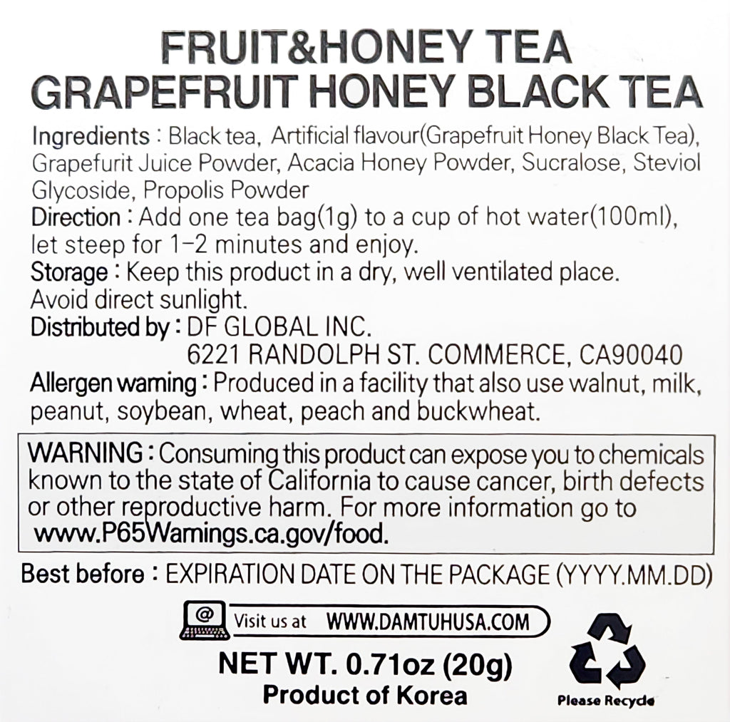 Grapefruit Honey Black Tea Bags - 20 Bags in Packaging